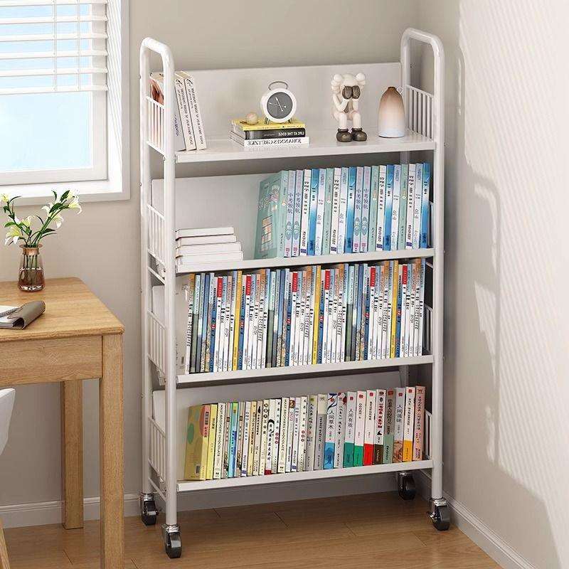 儿童书架宝宝绘本收纳架书柜落地置物架简易铁艺可移动带轮小推车
