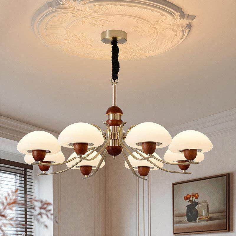 中古风客厅复古胡桃木色大厅主灯实木设计师主卧中山灯具柿子吊灯