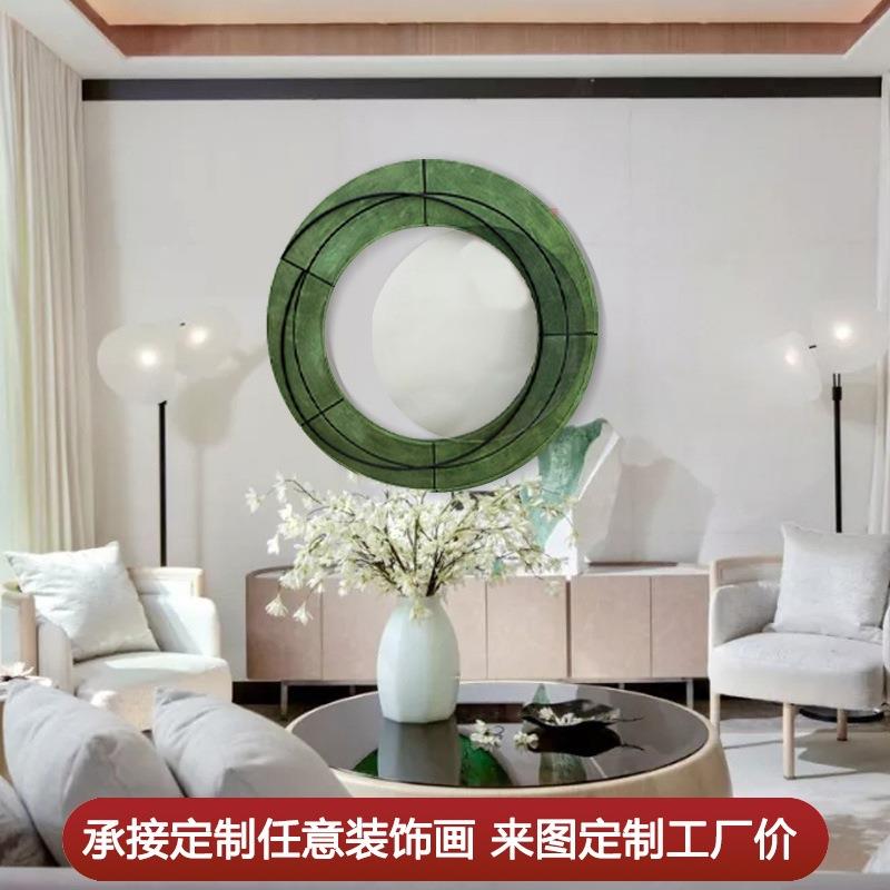 北欧卧室床头挂画手工实物画双圆纹理挂饰画现代客厅玄关装饰画大