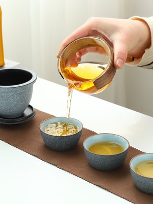 定制粗陶日式旅行功夫茶具小套装家用简约泡茶壶陶瓷茶杯户外便携