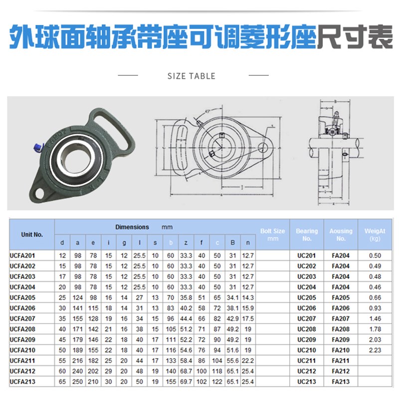 不锈钢轴承座带座SUCFA202 UCFA203 UCFA204 UCFA205 FA206 FA207