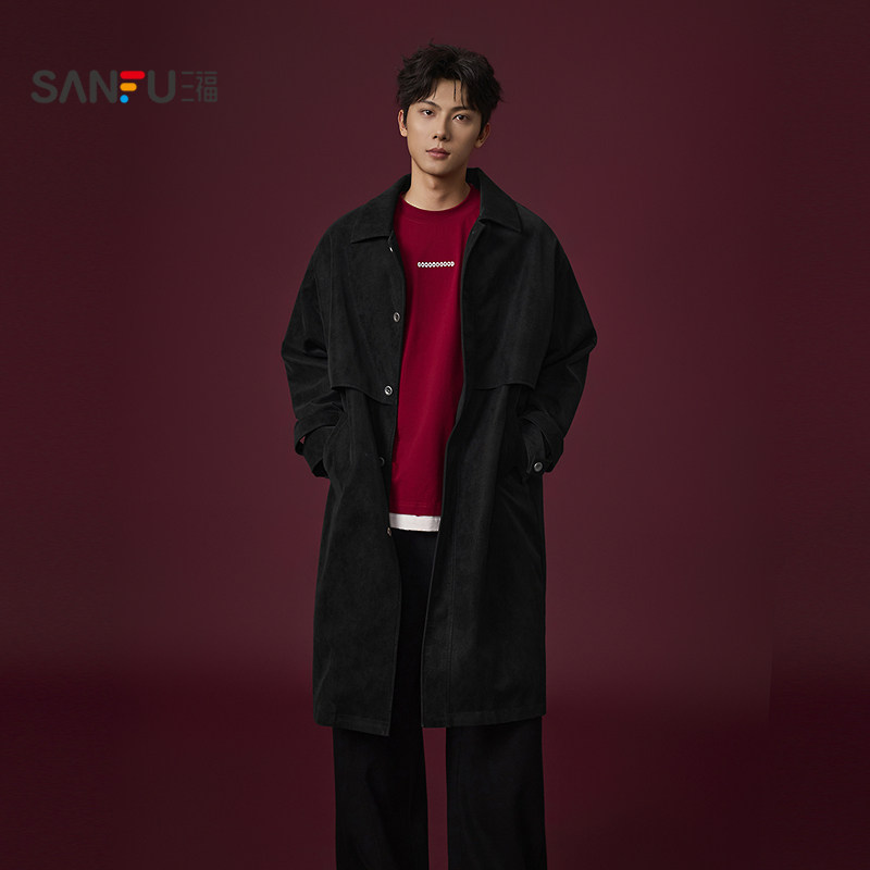 三福2026春季男士蜡染袢扣PU风衣 街头翻领微落皮外套518796,男装,风衣,淘宝优惠券,粉丝福利购,淘宝优惠卷