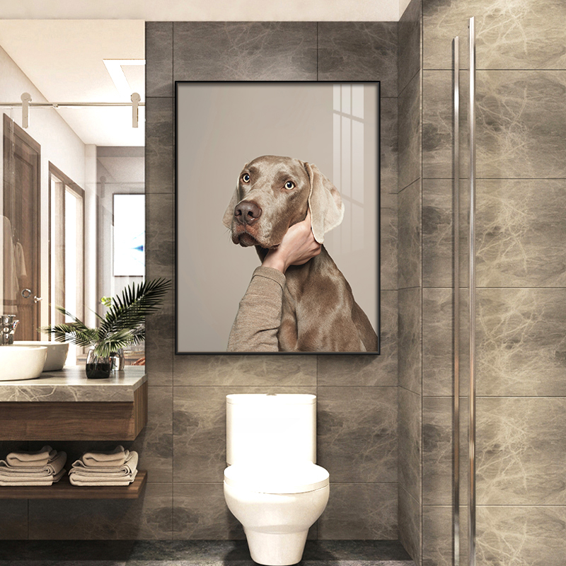 卫生间装饰画现代简约浴室厕所挂画免打孔洗手间日式猫咪宠物壁画图片