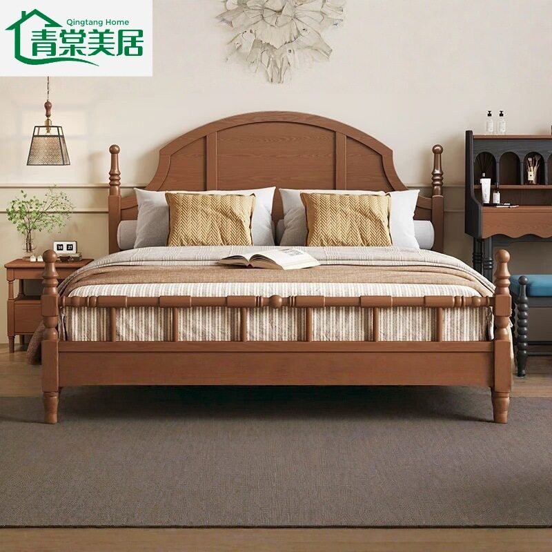 中古风法式纯实木床家用主卧婚床小户型网红民宿实木新款双人床