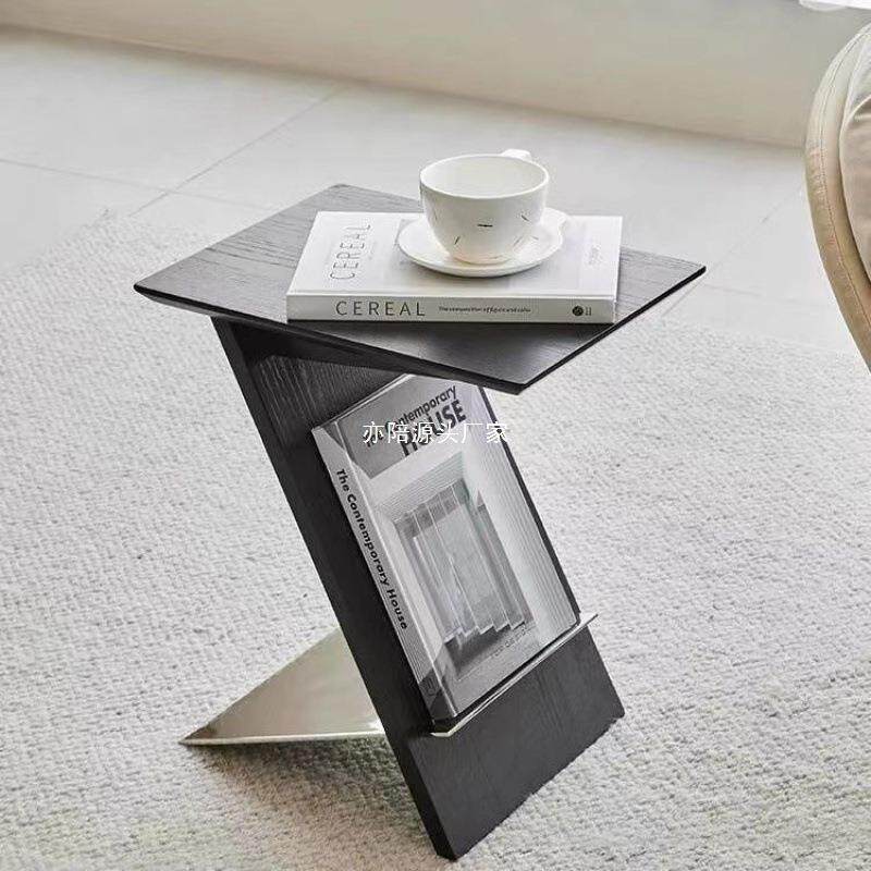 现代简约实木小茶几沙发家用客厅边几黑色方形个性意式床头小边几
