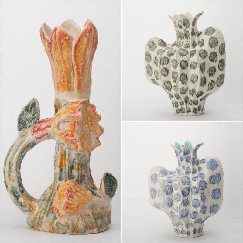 中古风陶瓷花朵花瓶摆件艺术民宿样板间客餐桌高级感插花器装饰品