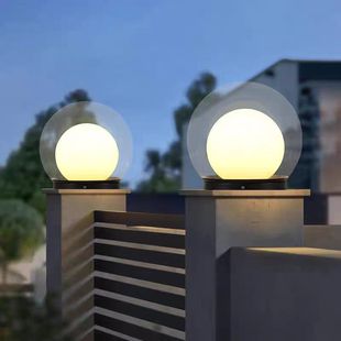 太阳能月球柱头灯接电农村别墅庭院大门两侧柱子围墙圆形球灯户外