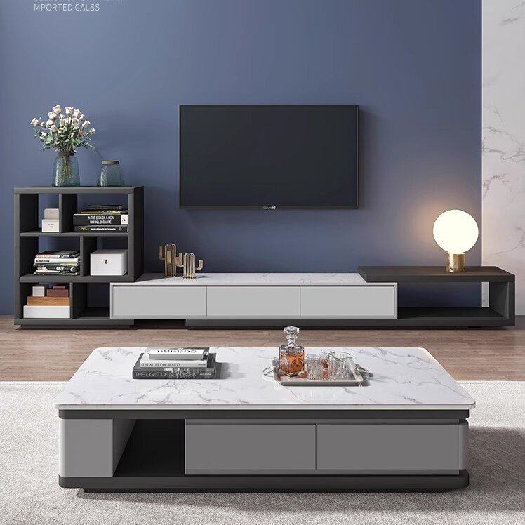 2024年新款大理石茶几桌简约黑白灰现代家用北欧风茶几电视柜组合