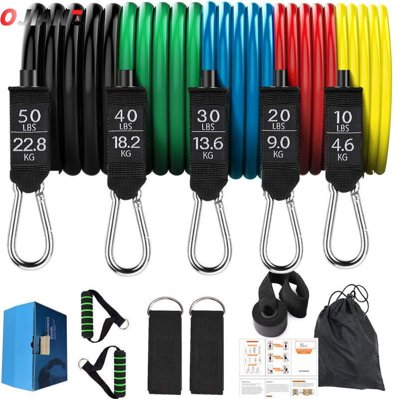 150磅乳胶拉力带弹力带 11件套套装组合拉力器健身拉力绳套装