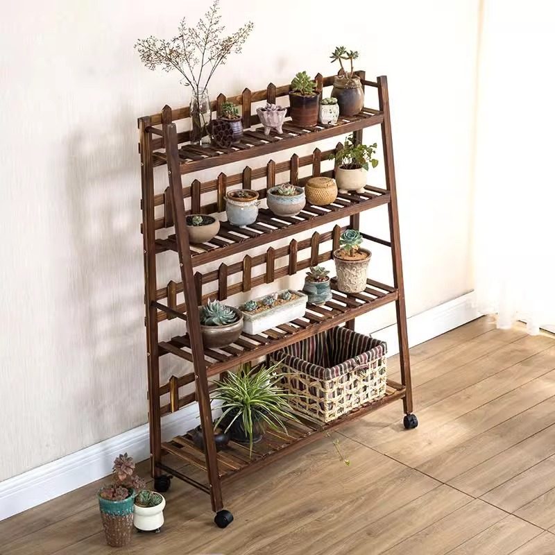 实木栏珊花架落地式阳台花架落地松木置物架多层植物架