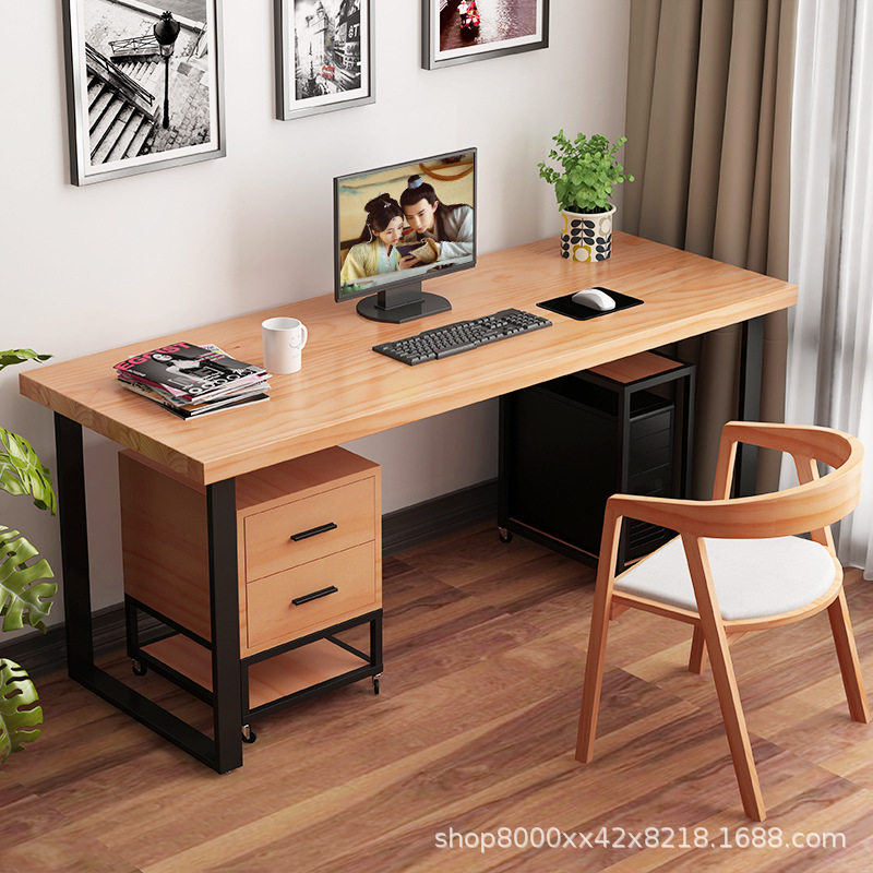 中式实木电脑台式桌可放主机托书桌家用工作办公带抽屉原木写字台