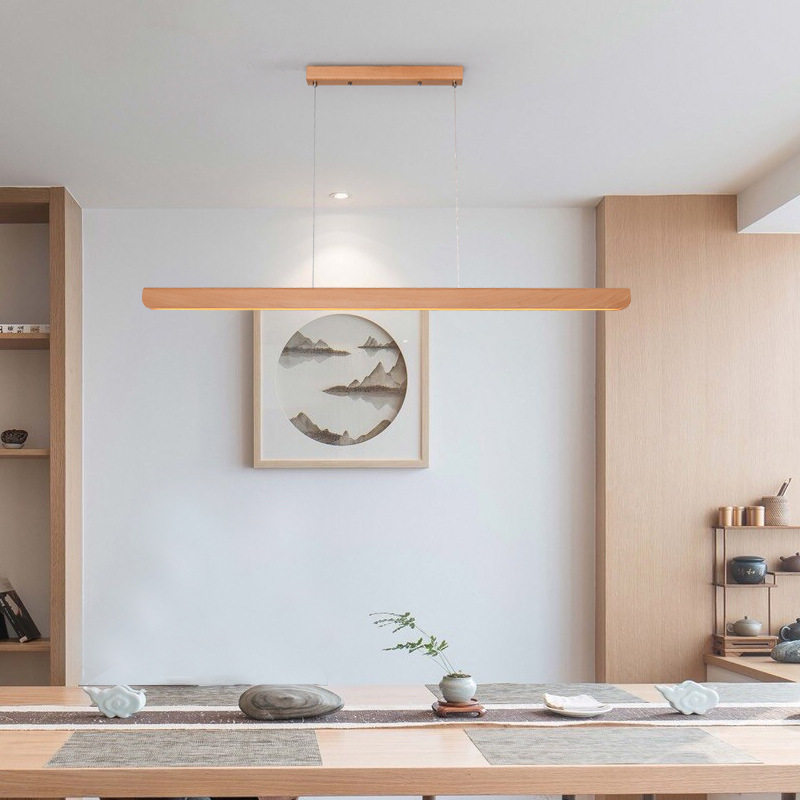 原木实木吊灯简约北欧餐厅吧台办公室黑胡桃led长条餐桌茶室吊灯