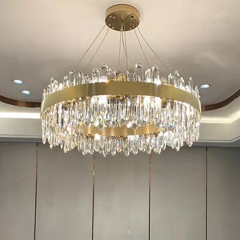 厂家直销无极调光轻奢水晶吊灯LED不锈钢客厅灯北欧简约餐厅灯具