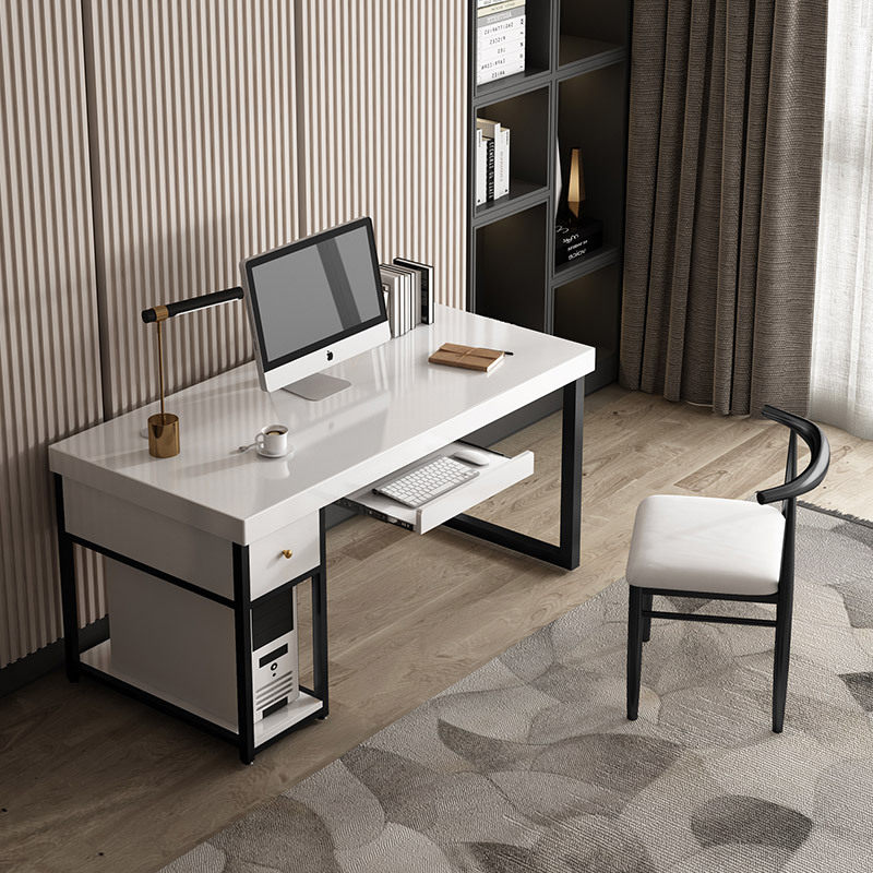 轻奢实木书桌台式电脑办公桌家用卧室学习桌子简约现代白色桌椅子