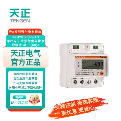 天正电气 Te系列PSU2560-4G 单相预付费电能表 导轨 4G 5(60)A