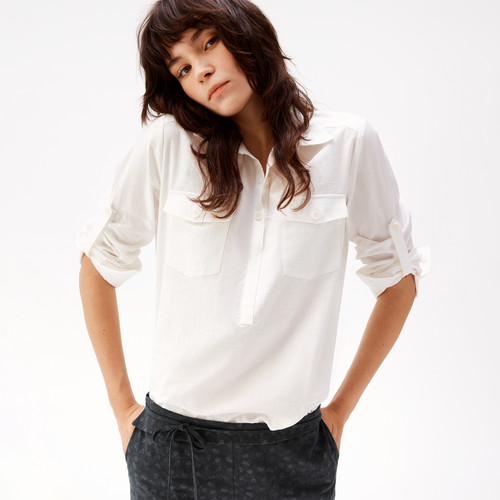REDOLENCE大口袋翻领半开衬衫女