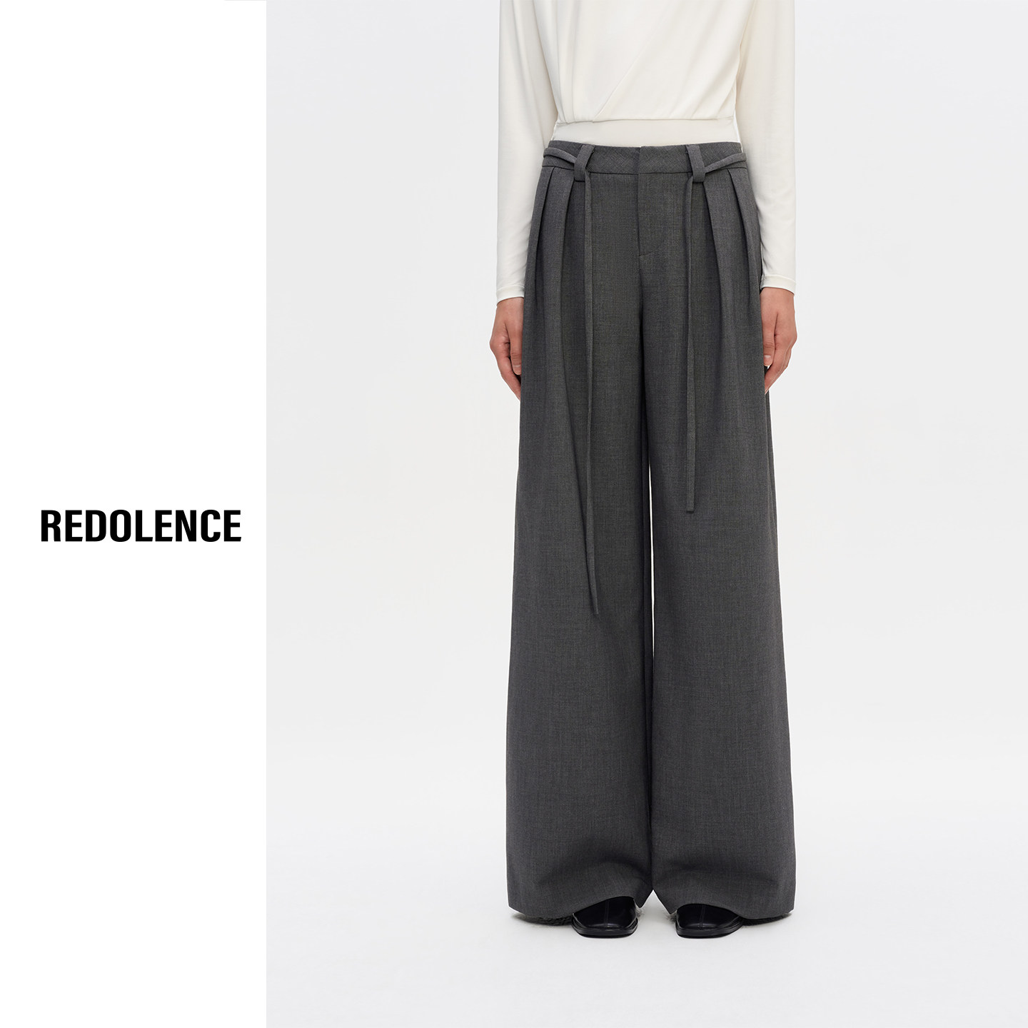REDOLENCE 绑带休闲西装裤女早秋经典百搭通勤高腰显瘦直筒长裤子