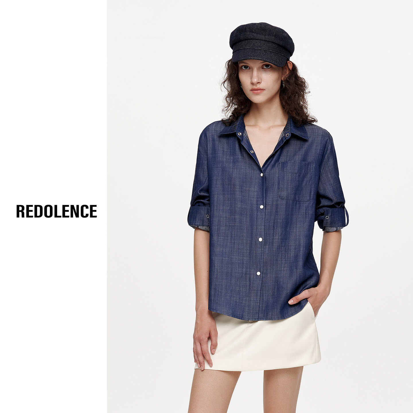 REDOLENCE100%莱赛尔天丝牛仔长袖衬衫女早秋松弛感上衣衬衣外套
