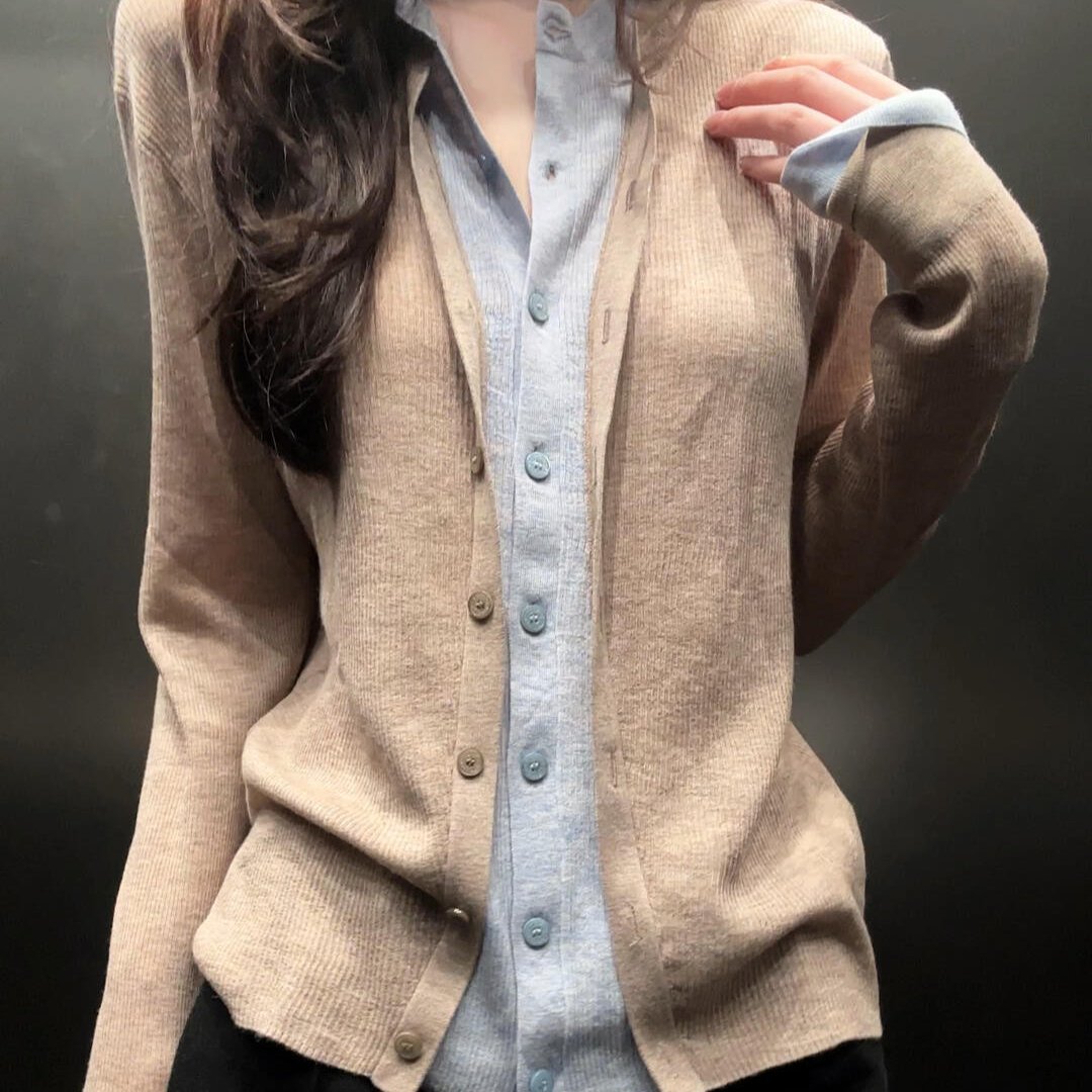 已到货 韩系层次感修身上衣女假毛针织衫