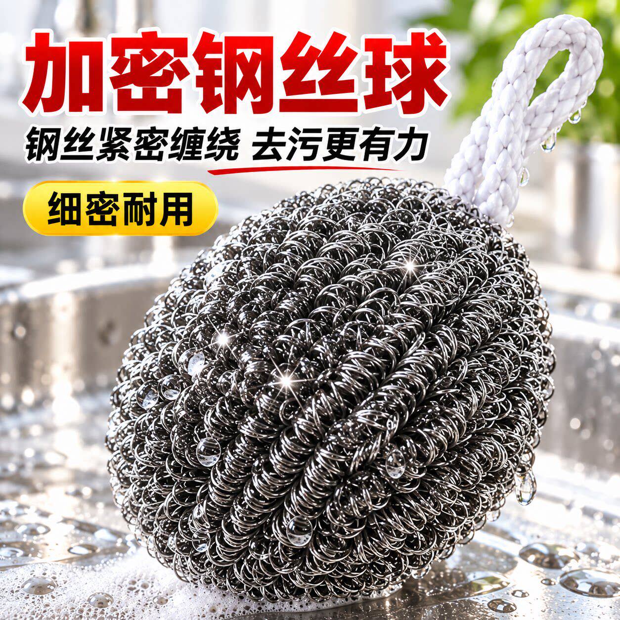 不锈钢钢丝球不掉丝不生锈挂绳