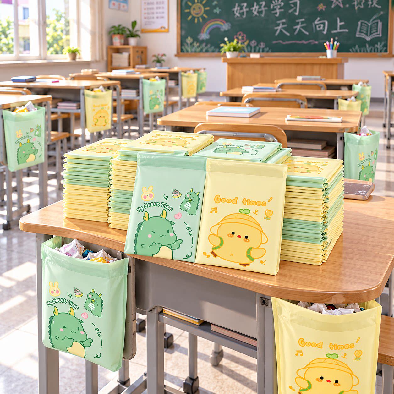 桌面粘贴式一次性车载清洁袋小学生课桌专用加厚自粘桌边小垃圾袋