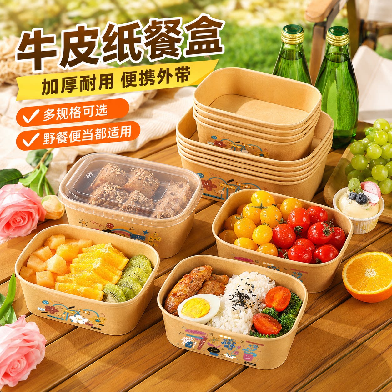 户外一次性牛皮纸方形打包盒