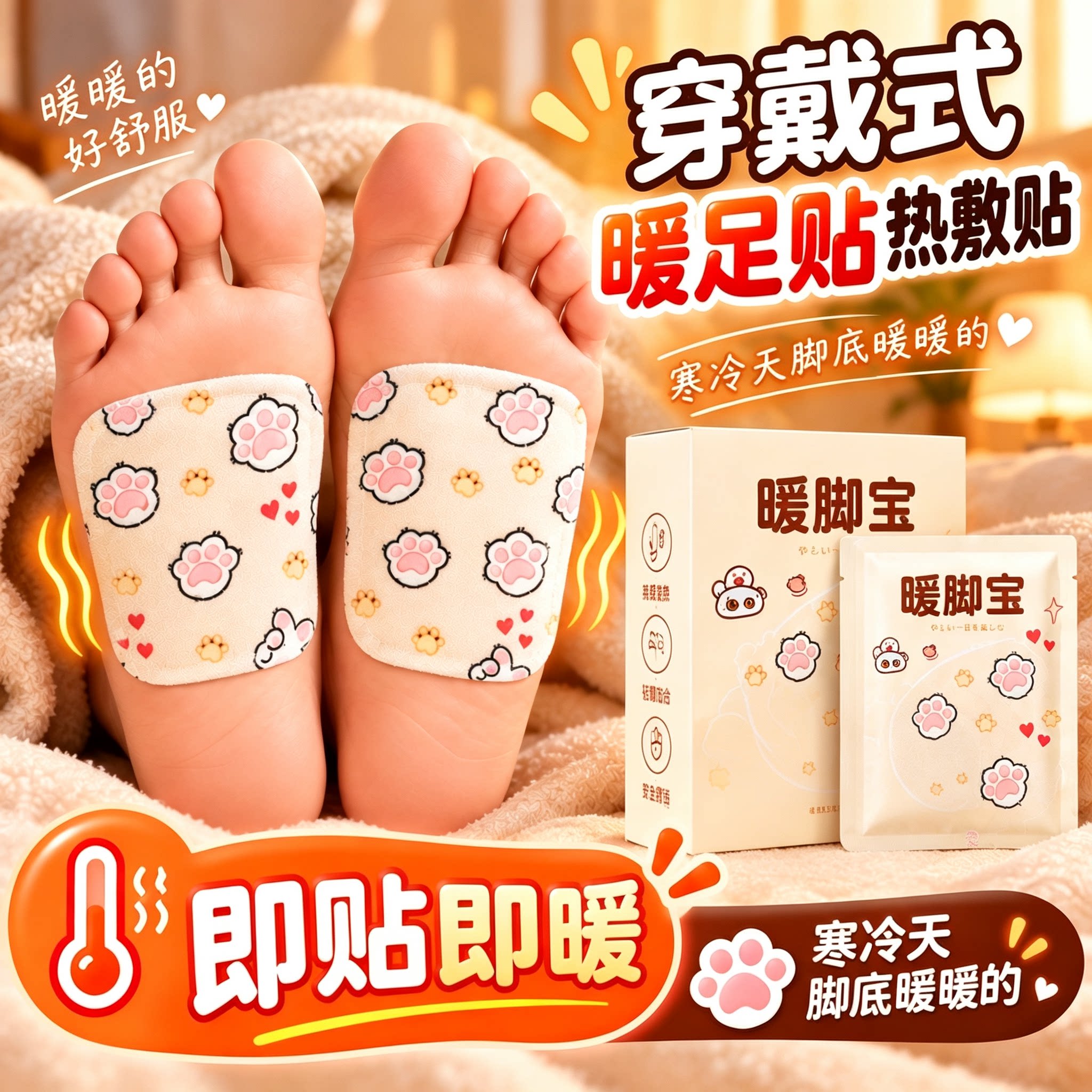 穿戴式免贴免握暖足热敷贴
