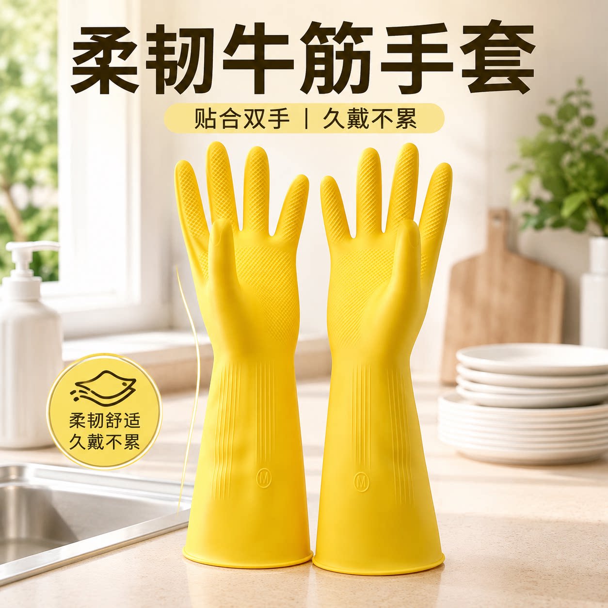 牛筋乳胶家务手套加厚耐磨家用洗碗洗衣服干活女士橡胶清洁手套