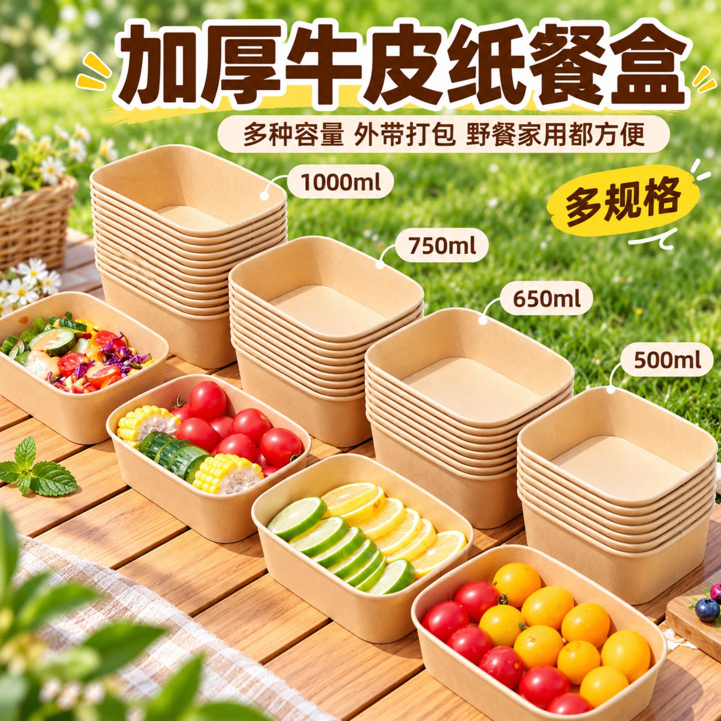 一次性牛皮纸餐盒外卖打包