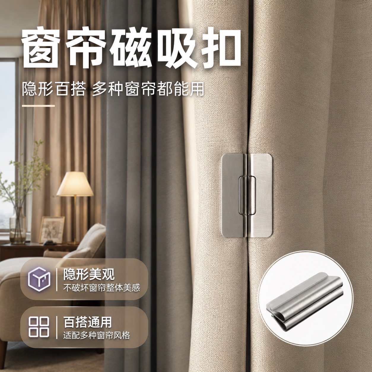 窗帘磁铁遮光吸磁扣缝隙固定器