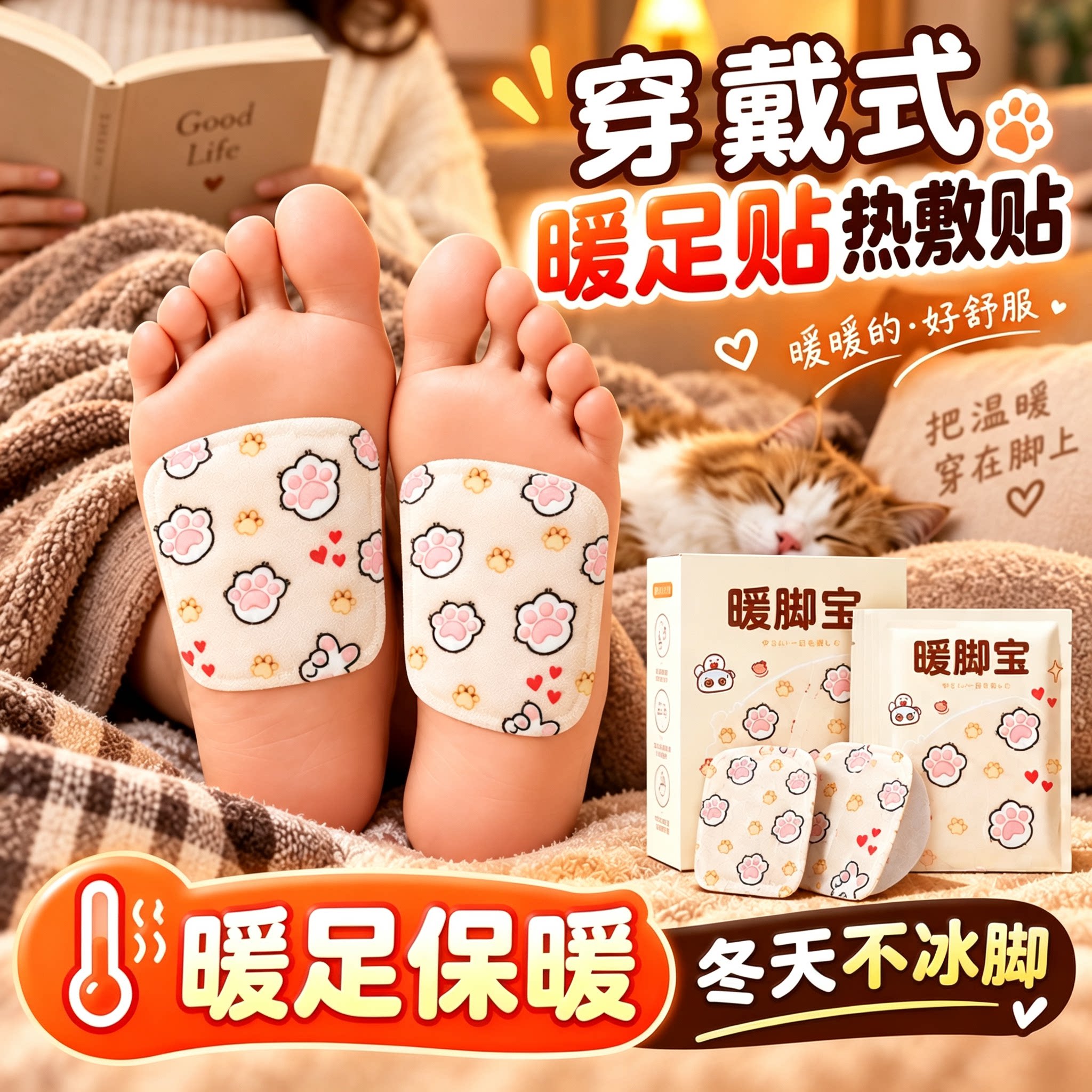 穿戴式免贴免握暖足热敷贴
