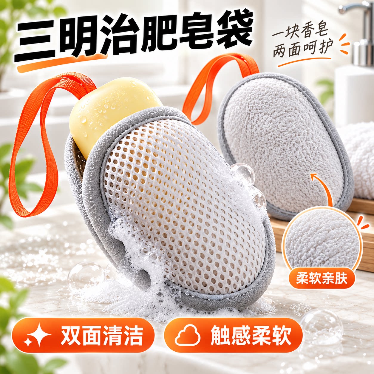 香皂神器三明治肥皂袋起泡网兜洗衣皂袋碎皂网布搓澡巾打泡网纱袋