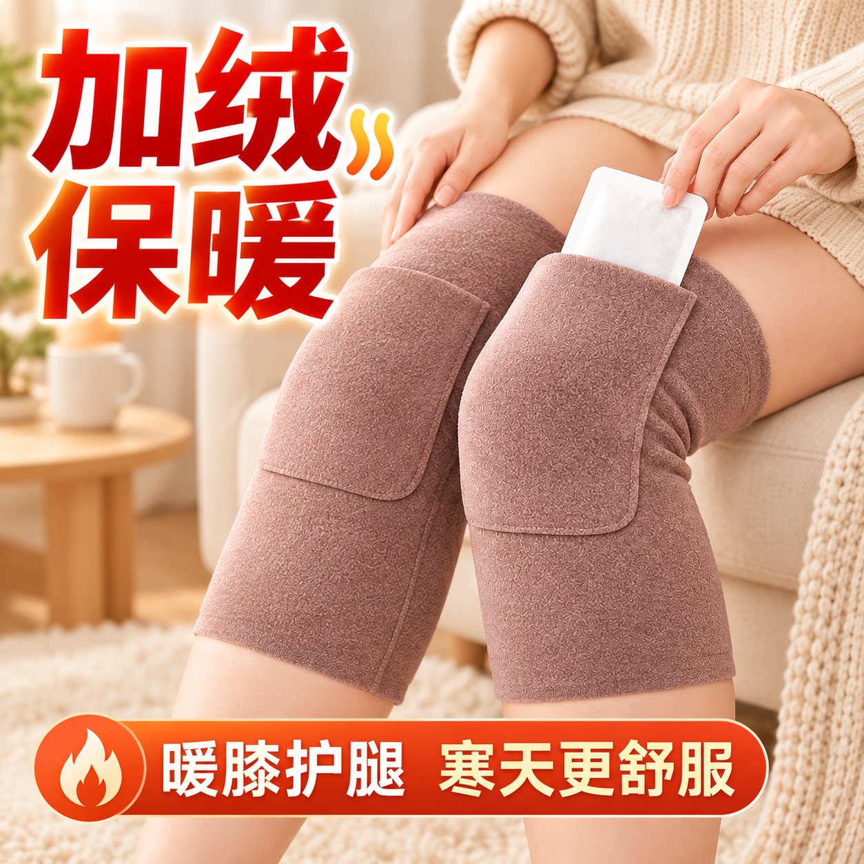男女士老人防寒护腿套秋冬季德绒加厚口袋护膝盖关节保暖套