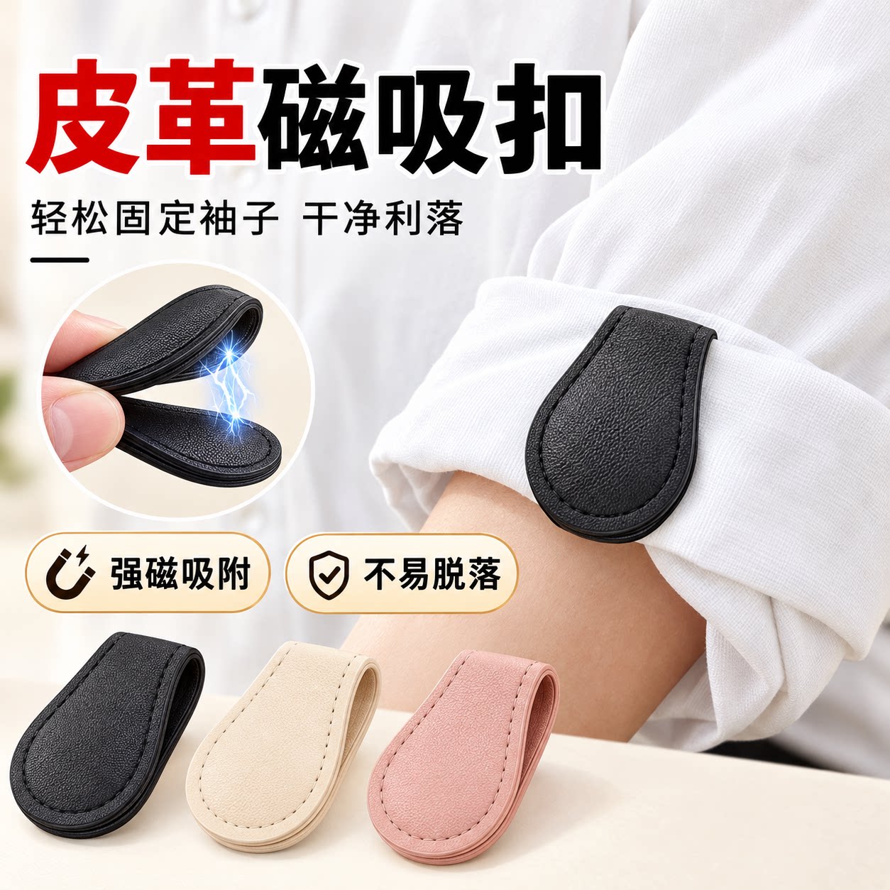 复古皮革磁吸袖口衬衫挽边收口器改短通用长了改短裤脚固定扣书签