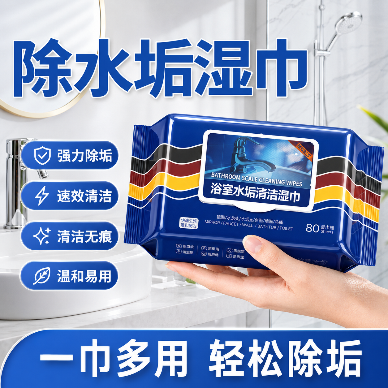 强力除水垢玻璃清洁湿巾