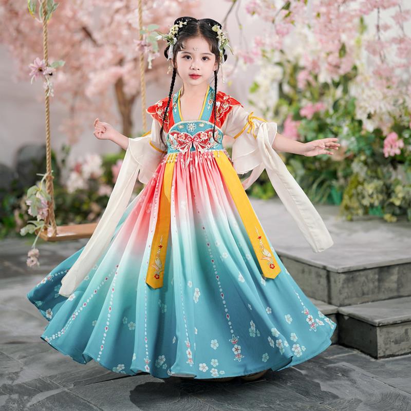 女童汉服夏超仙襦裙儿童中国风薄款唐装小女孩古装雪纺短袖连衣裙