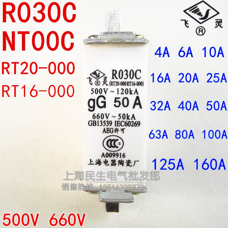 R030C NT00C RT16-000 RT20-000飞灵高分断熔断器 保险丝80A125A