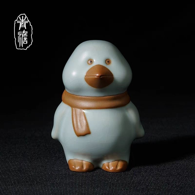 汝窑摆件开片可养茶道可爱配件景德镇茶具手工汝瓷冰裂陶瓷创意。