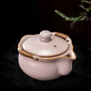 汝窑粉珀釉手抓壶高端礼品茶壶盖碗泡茶功夫茶防烫蝉翼纹瓷器
