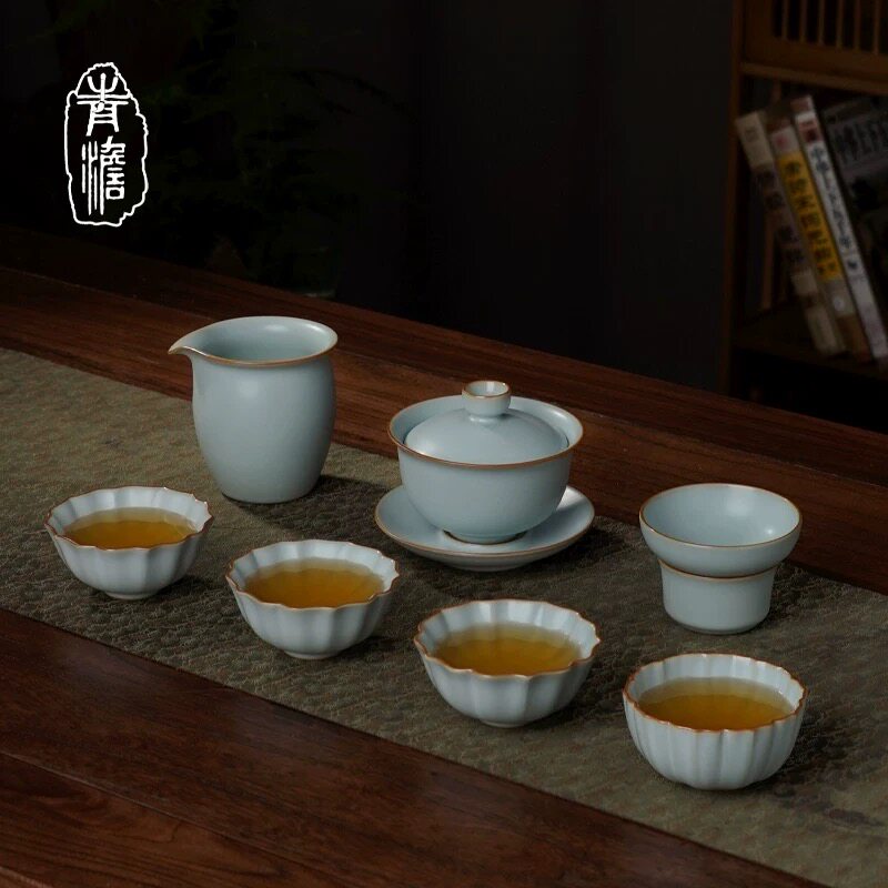汝窑茶具套装家用汝瓷开片可养茶杯茶壶盖碗茶盏茶具礼盒装送礼