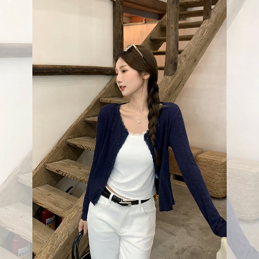 潮流蕾丝花边设计感针织开衫女