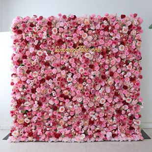 饰玫瑰花花墙 344红色粉色花墙背景5d人造塑料花板人造装