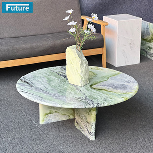 意式 轻奢绿色大理石茶几创意现代简约茶桌小户型矮桌极简咖啡桌