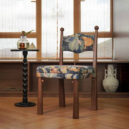 法式复古白蜡木实木书桌椅家用小户型现代简约家用椅子中古风餐椅