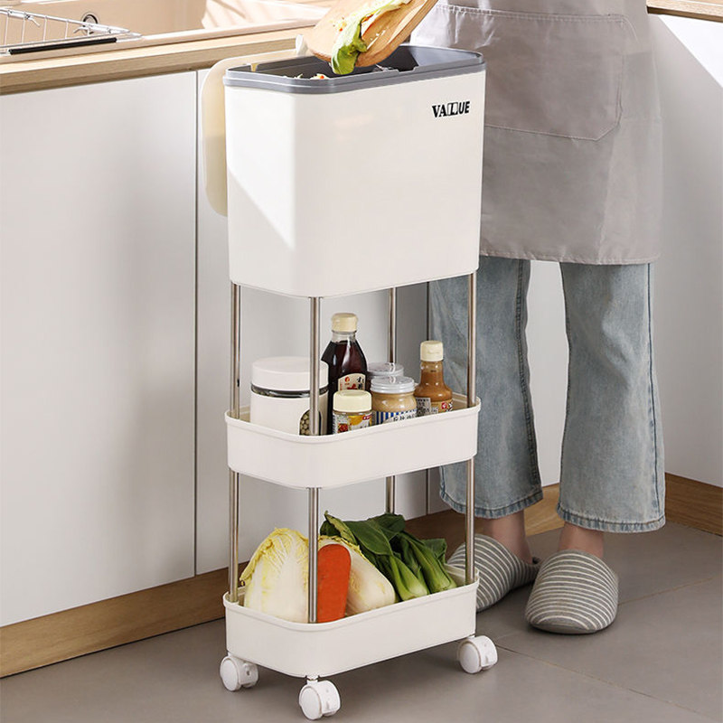 厨房垃圾桶家用带盖多层落地式滚轮可大容量浴室多功能收E18