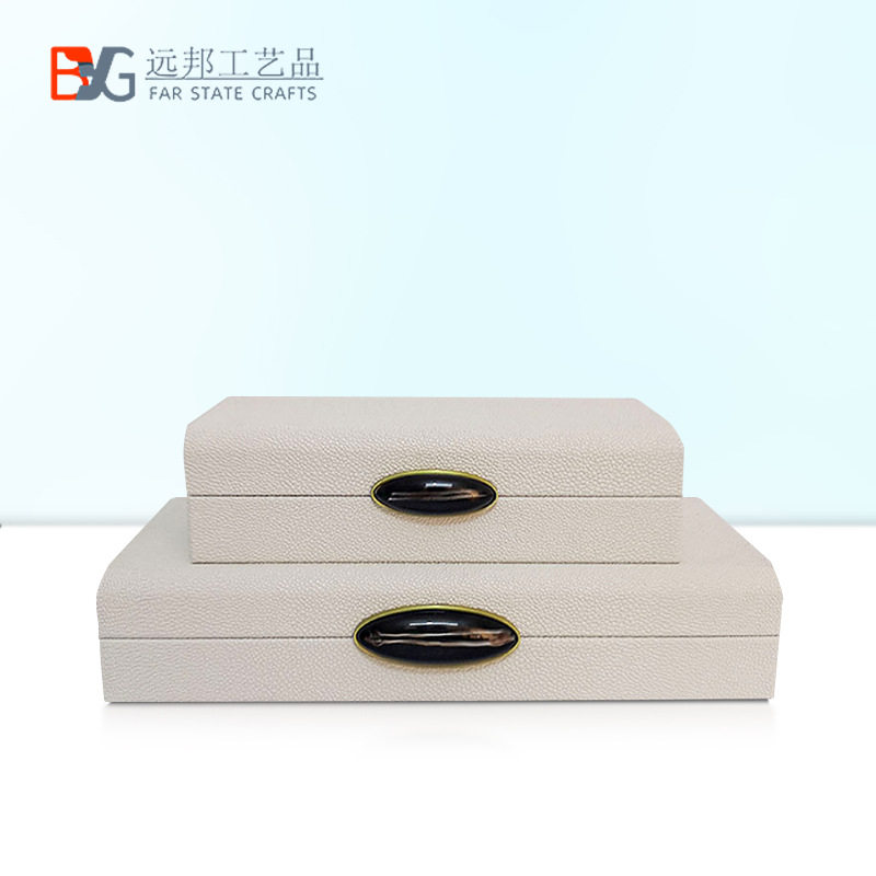新中式首饰盒样板房玄关摆件家居客厅木制工艺品皮质装饰盒子木艺