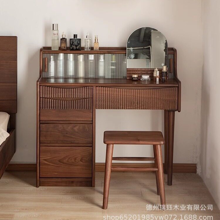 北美黑胡桃木简约轻奢梳妆台