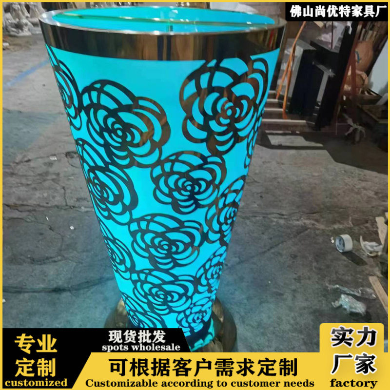 LED发光小蛮腰不锈钢吧台桌