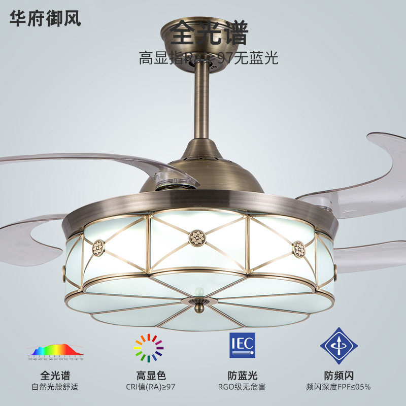 复古青古铜全铜变频吊扇灯图片