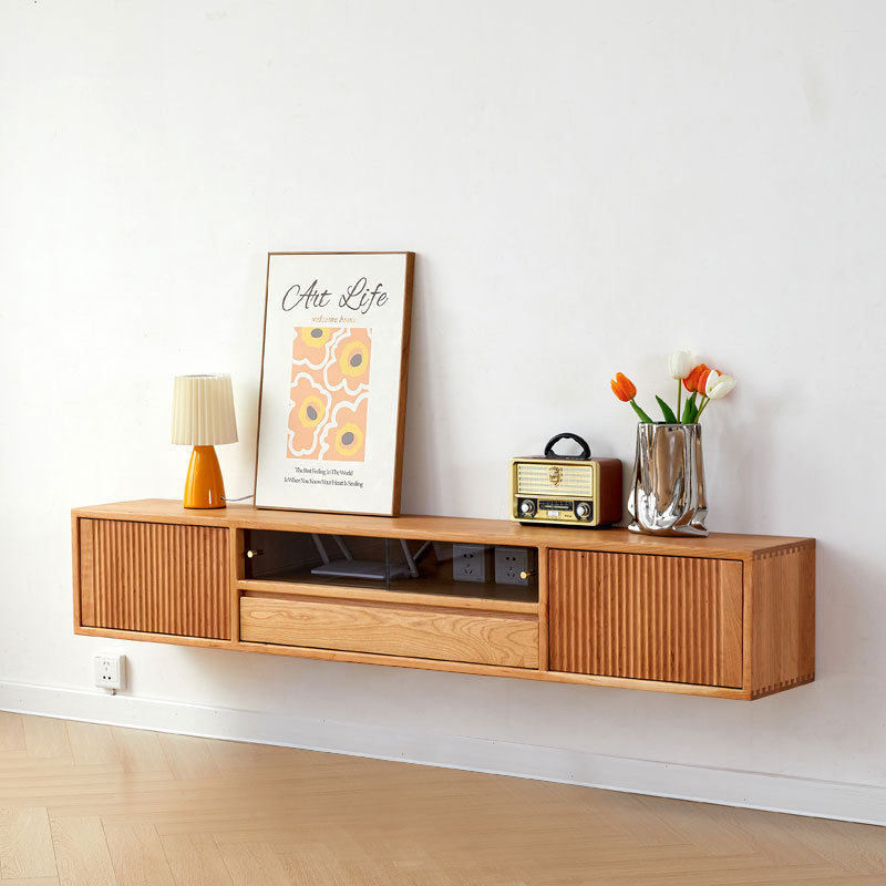 北欧实木樱桃木电视柜现代简约形复古壁挂柜黑胡桃木白橡木悬挂柜